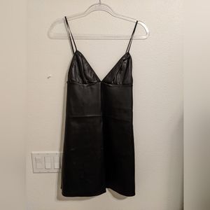 victoria's secret leather dress Victoria Secret Dress Sz Med Mini Faux Leather Slip Black Adjustable Strap Fun